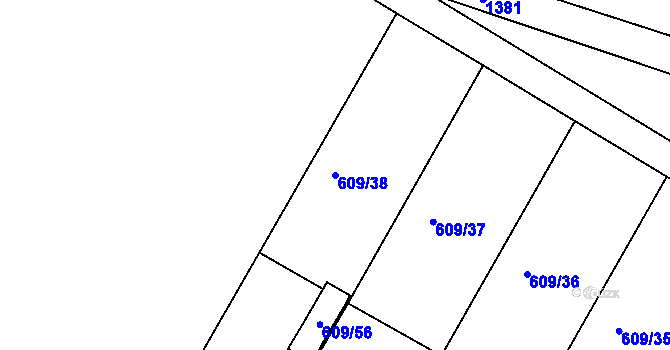 Parcela st. 609/38 v KÚ Kelčice, Katastrální mapa