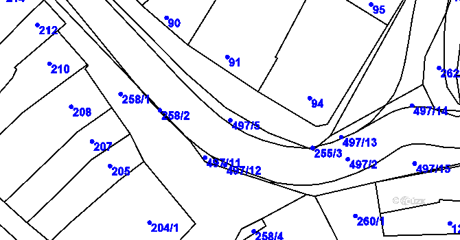 Parcela st. 497/5 v KÚ Kelčice, Katastrální mapa