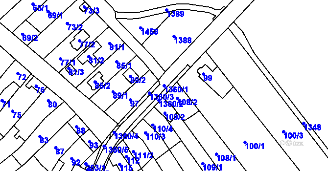 Parcela st. 1360/1 v KÚ Kelčice, Katastrální mapa