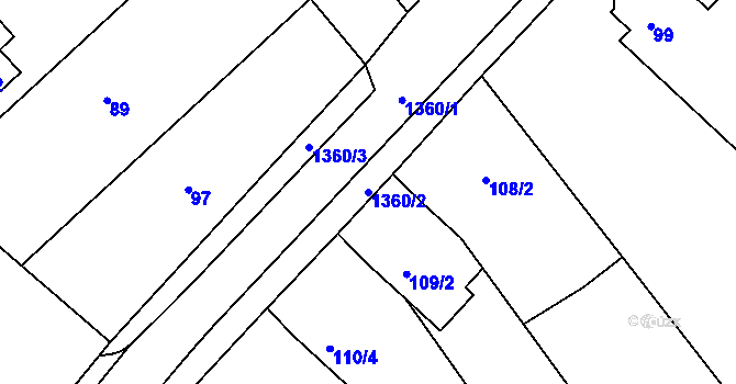 Parcela st. 1360/2 v KÚ Kelčice, Katastrální mapa