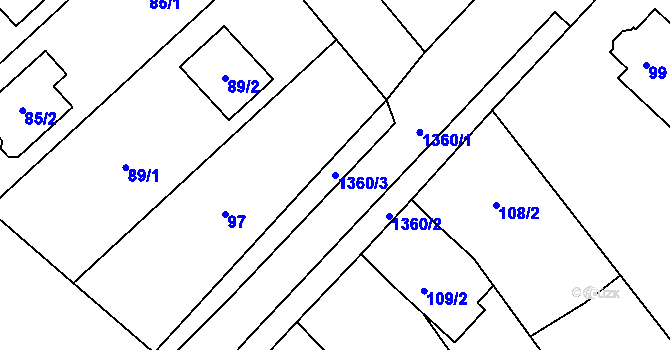 Parcela st. 1360/3 v KÚ Kelčice, Katastrální mapa