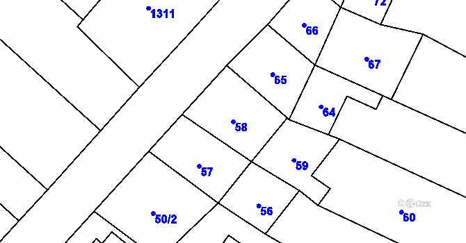Parcela st. 58 v KÚ Vranovice, Katastrální mapa