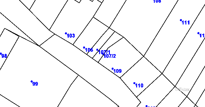 Parcela st. 107/2 v KÚ Vranovice, Katastrální mapa
