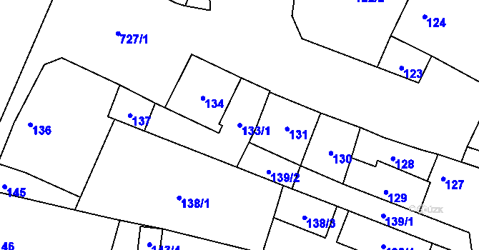 Parcela st. 133/1 v KÚ Vranovice, Katastrální mapa