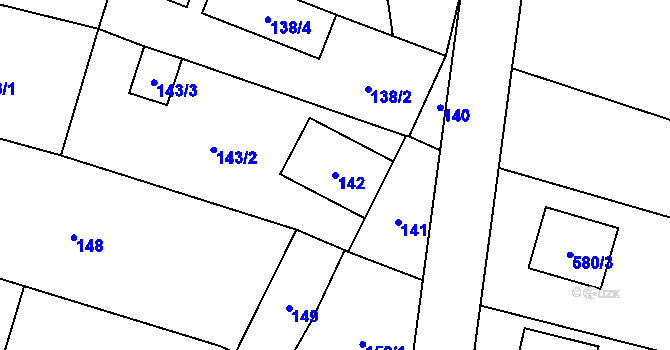 Parcela st. 142 v KÚ Vranovice, Katastrální mapa