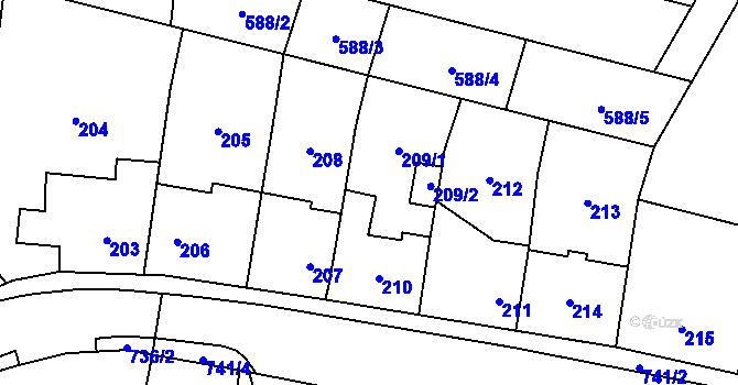 Parcela st. 209 v KÚ Vranovice, Katastrální mapa