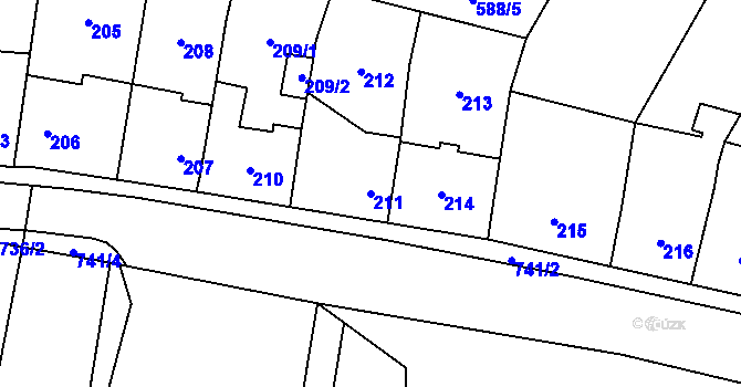 Parcela st. 211 v KÚ Vranovice, Katastrální mapa