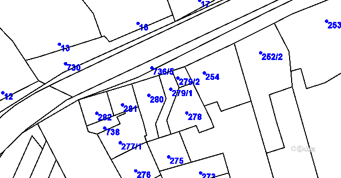 Parcela st. 279/1 v KÚ Vranovice, Katastrální mapa