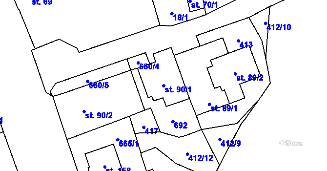 Parcela st. 90/1 v KÚ Vranovská Ves, Katastrální mapa