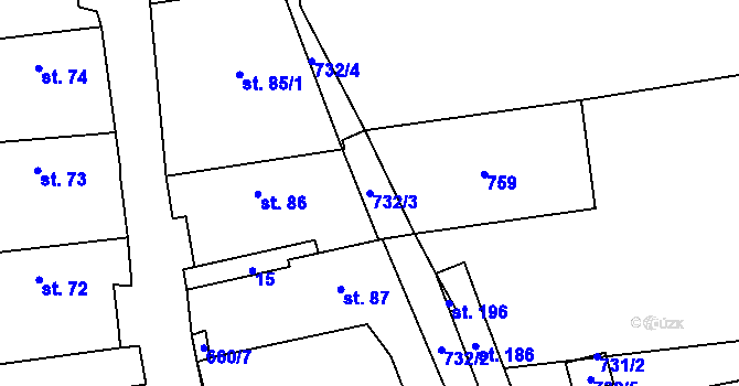 Parcela st. 732/3 v KÚ Vranovská Ves, Katastrální mapa