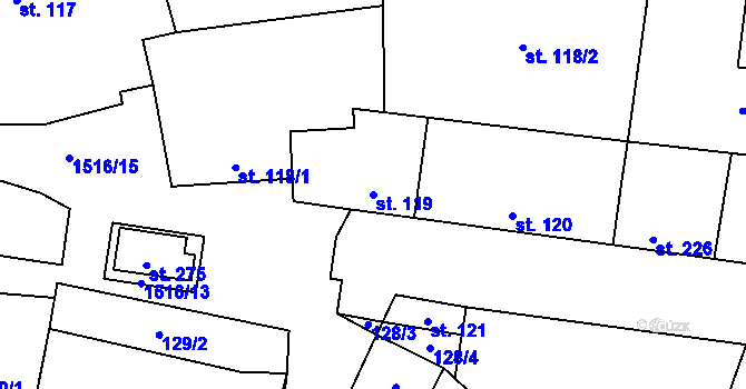 Parcela st. 119 v KÚ Vraný, Katastrální mapa