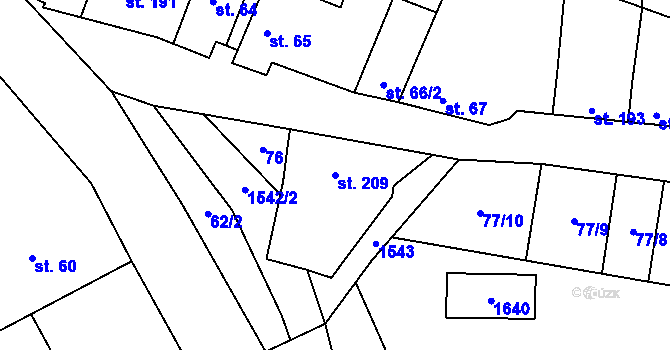 Parcela st. 209 v KÚ Vraný, Katastrální mapa