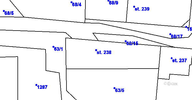 Parcela st. 238 v KÚ Vraný, Katastrální mapa