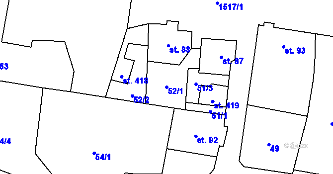 Parcela st. 52/1 v KÚ Vraný, Katastrální mapa