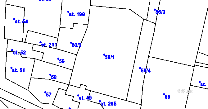 Parcela st. 56/1 v KÚ Vraný, Katastrální mapa