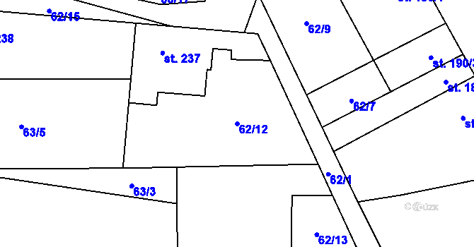 Parcela st. 62/12 v KÚ Vraný, Katastrální mapa