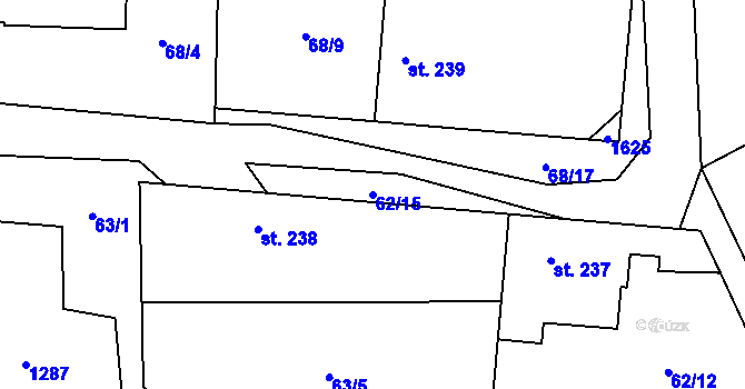 Parcela st. 62/15 v KÚ Vraný, Katastrální mapa