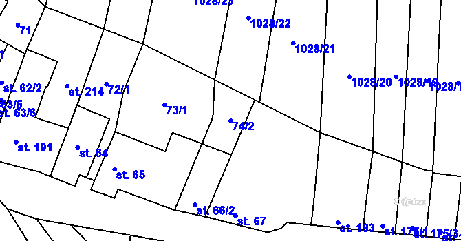 Parcela st. 74/2 v KÚ Vraný, Katastrální mapa
