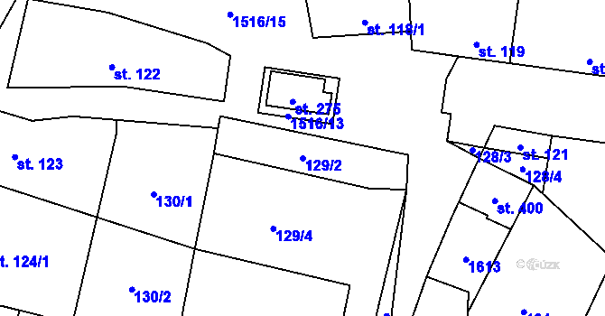 Parcela st. 129/2 v KÚ Vraný, Katastrální mapa