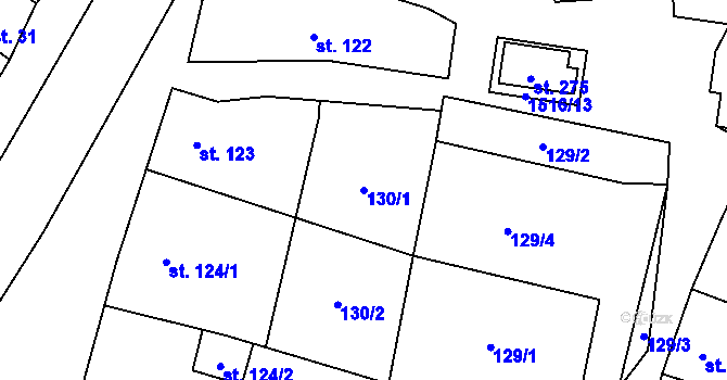 Parcela st. 130/1 v KÚ Vraný, Katastrální mapa