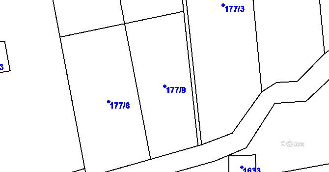 Parcela st. 177/9 v KÚ Vraný, Katastrální mapa