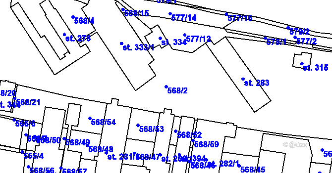 Parcela st. 568/2 v KÚ Vraný, Katastrální mapa