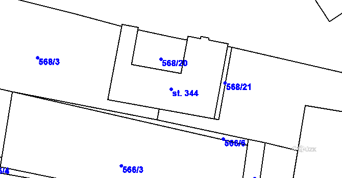 Parcela st. 344 v KÚ Vraný, Katastrální mapa