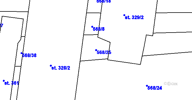 Parcela st. 568/25 v KÚ Vraný, Katastrální mapa