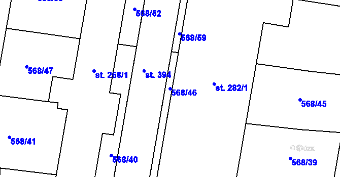 Parcela st. 568/46 v KÚ Vraný, Katastrální mapa