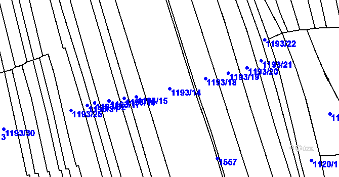 Parcela st. 1193/14 v KÚ Vraný, Katastrální mapa