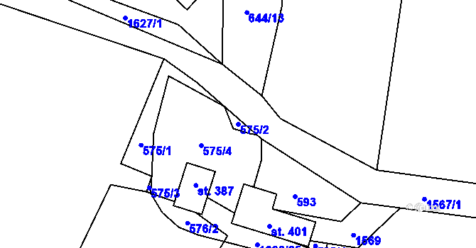 Parcela st. 575/2 v KÚ Vraný, Katastrální mapa