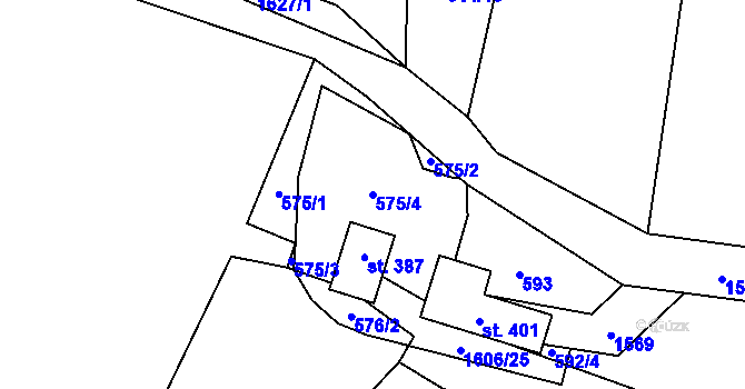 Parcela st. 575/4 v KÚ Vraný, Katastrální mapa