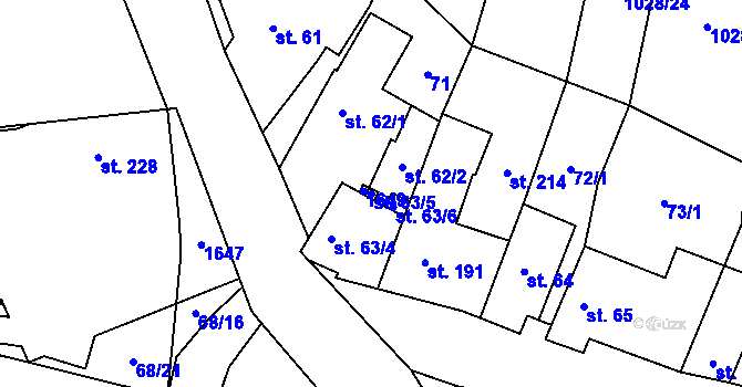 Parcela st. 63/5 v KÚ Vraný, Katastrální mapa