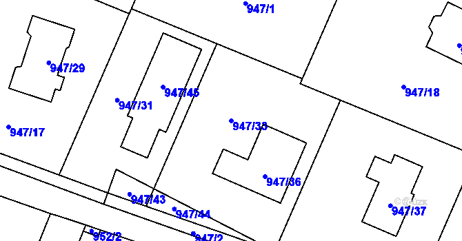 Parcela st. 947/33 v KÚ Vratimov, Katastrální mapa