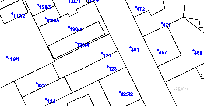 Parcela st. 121 v KÚ Vratimov, Katastrální mapa