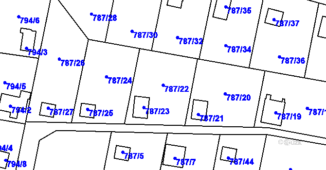 Parcela st. 787/22 v KÚ Vratimov, Katastrální mapa