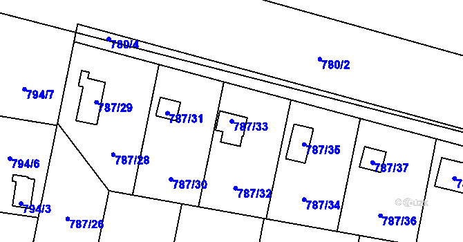 Parcela st. 787/33 v KÚ Vratimov, Katastrální mapa