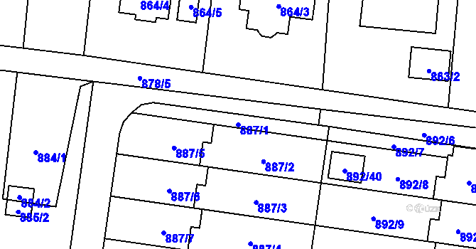 Parcela st. 887/1 v KÚ Vratimov, Katastrální mapa