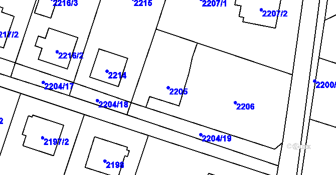 Parcela st. 2205 v KÚ Vratimov, Katastrální mapa