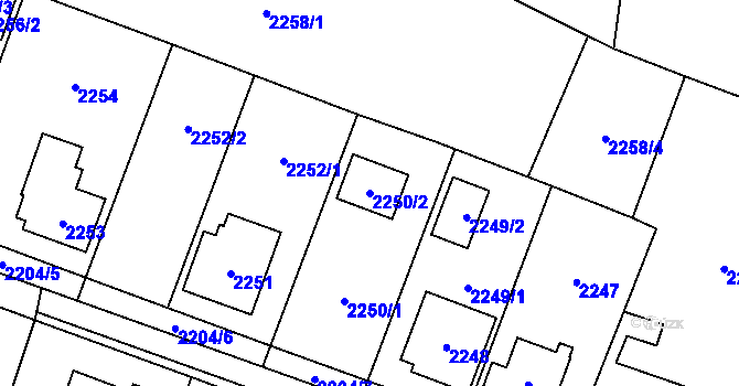 Parcela st. 2250/2 v KÚ Vratimov, Katastrální mapa
