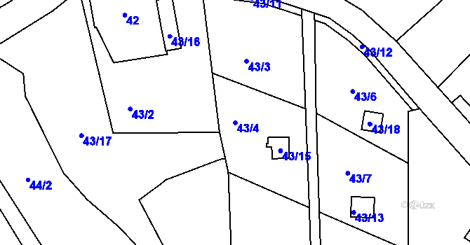 Parcela st. 43/4 v KÚ Kunratice u Liberce, Katastrální mapa