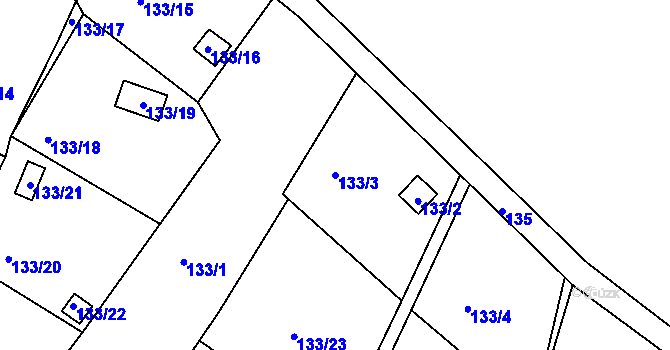 Parcela st. 133/3 v KÚ Kunratice u Liberce, Katastrální mapa