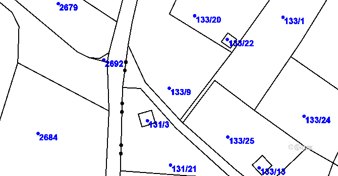 Parcela st. 133/9 v KÚ Kunratice u Liberce, Katastrální mapa