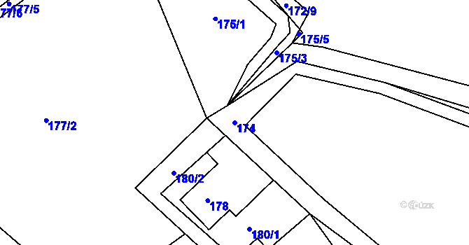 Parcela st. 174 v KÚ Kunratice u Liberce, Katastrální mapa
