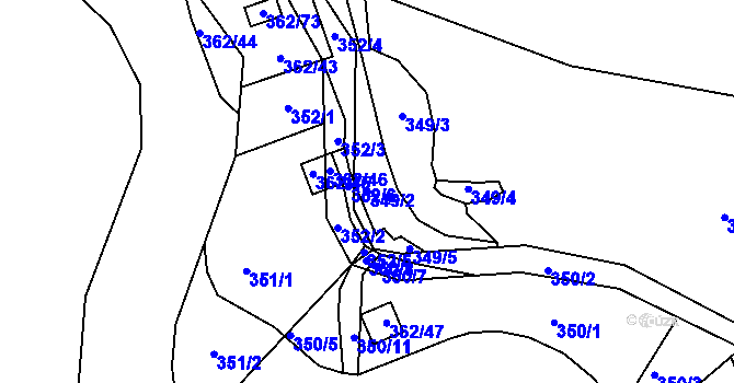 Parcela st. 349/2 v KÚ Kunratice u Liberce, Katastrální mapa