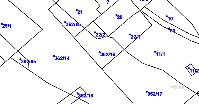 Parcela st. 362/16 v KÚ Kunratice u Liberce, Katastrální mapa