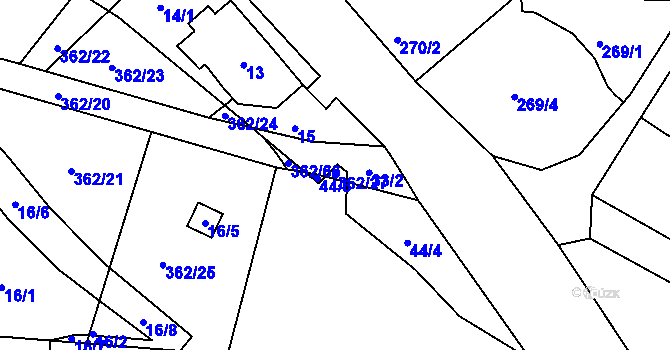 Parcela st. 362/27 v KÚ Kunratice u Liberce, Katastrální mapa