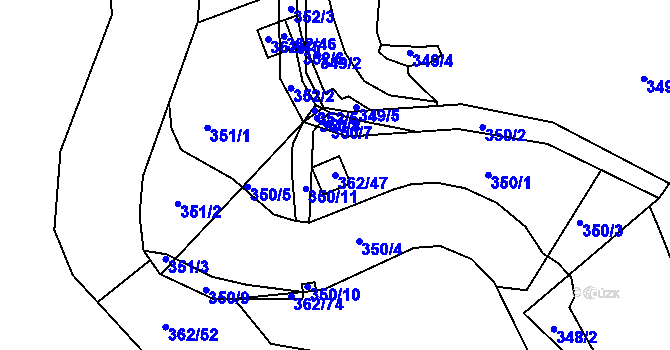 Parcela st. 362/47 v KÚ Kunratice u Liberce, Katastrální mapa