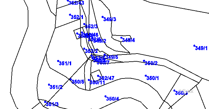 Parcela st. 349/5 v KÚ Kunratice u Liberce, Katastrální mapa