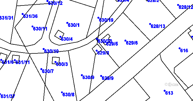 Parcela st. 629/3 v KÚ Vratislavice nad Nisou, Katastrální mapa